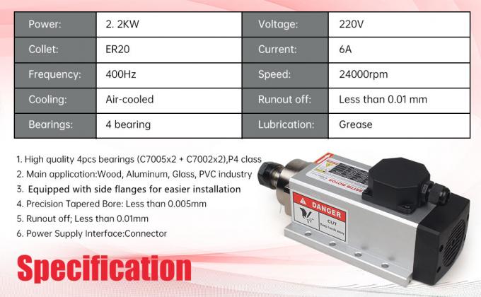2.2kw ER20 kit de moteur &agrave; broche CNC refroidi par air pour machine CNC 0